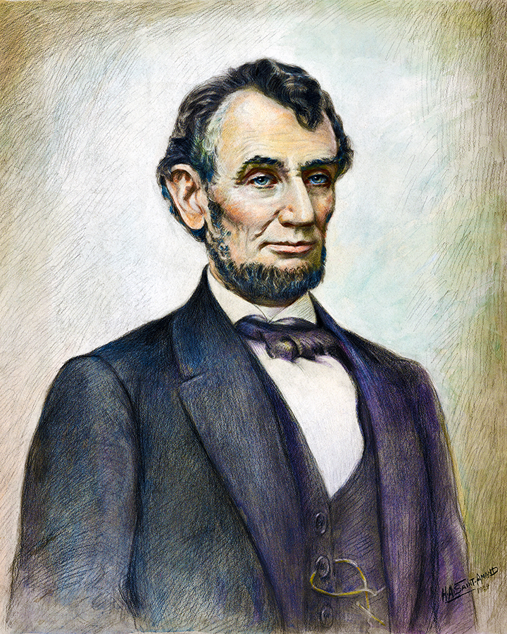 Abraham Lincoln Vintage Watercolor Pastel Print by H.A. Saint-Amand WPA Artist