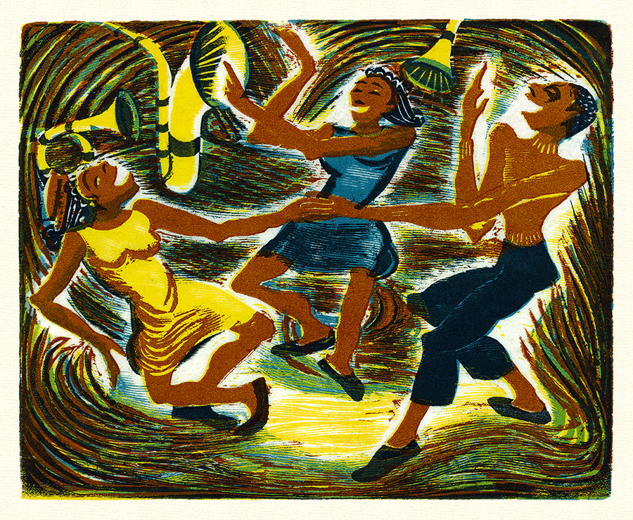 Dancing Vintage Color Woodblock Fine Art Print by Rudeley WPA Artist