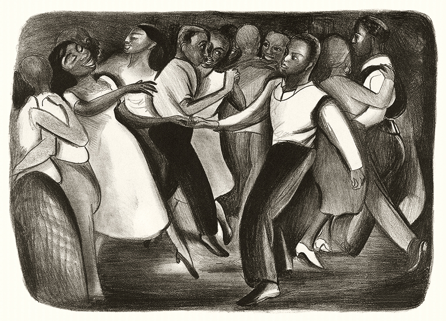 Harlem WPA Street Dance Vintage Lithograph Print by Elizabeth Olds WPA Artist