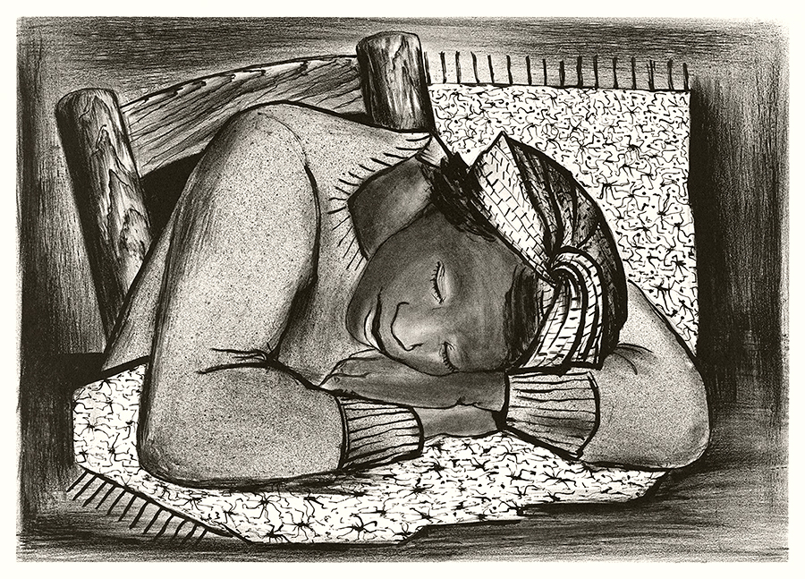 Sleeping Girl Lithograph Fine Art Print by Riva Helfond WPA Artist