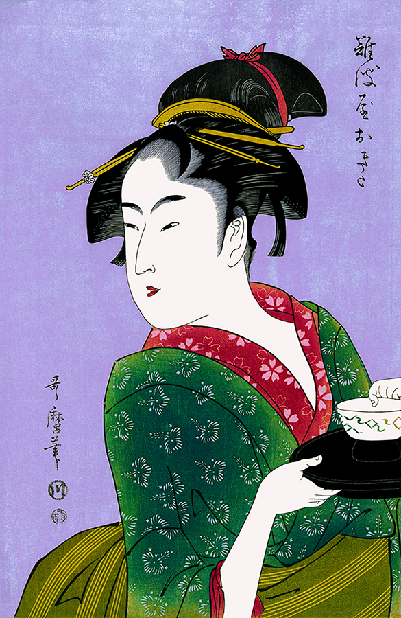 Naniwaya okita, a Teahouse Waitress Antique Woodblock Print by Utamaro Kitagawa