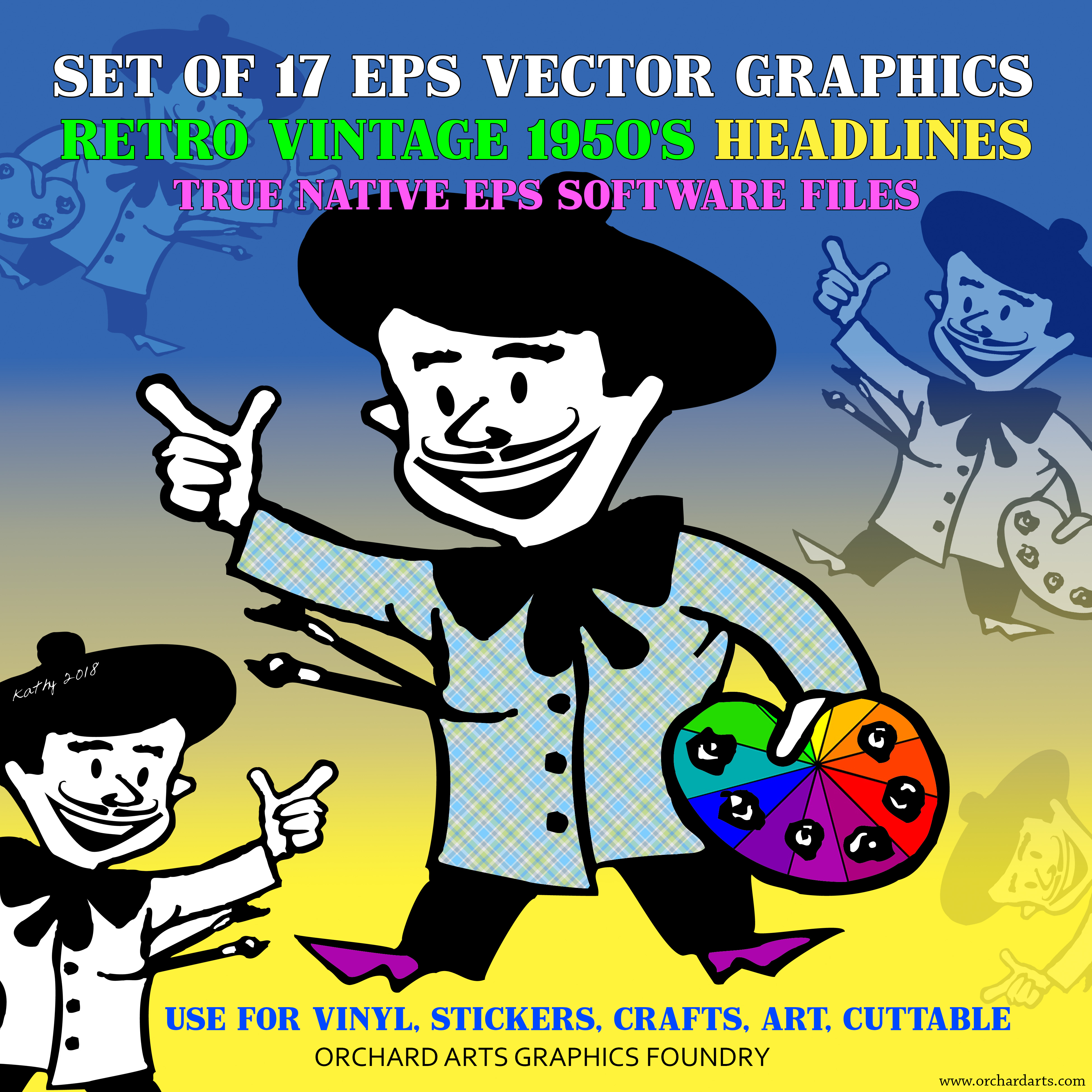 Set of 17 EPS Vector Graphics, Retro Vintage 1950's Headlines True Native EPS Software Files, Use for Vinyl, Stickers, Crafts, Art, Cuttable